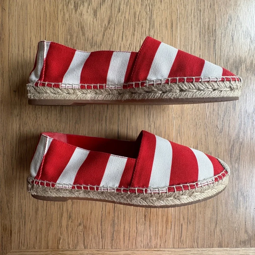 $645‎ MANOLO BLAHNIK Sombrille Canvas Espadrille Red White Stripe Shoe US7/EU37